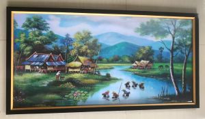 Hiasan Dinding Cetak Gambar lukisan orang-orang di sungai Pemandangan sungai plus bingkai uk/50cm x 100cm