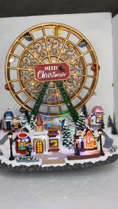 D&D Home l FC507 Merry Christmas Ferris Wheel Decorative Display with Miniature Buildings and Snowy