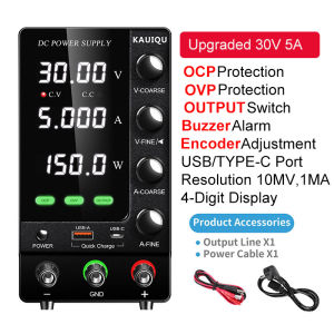 KUAIQU Upgraded SPS-C3010 DC Power Supply 30V 10A OCP OVP OUTPUT Swith Encoder Adjustment USB Type-C Quickly Charging 60V 120V
