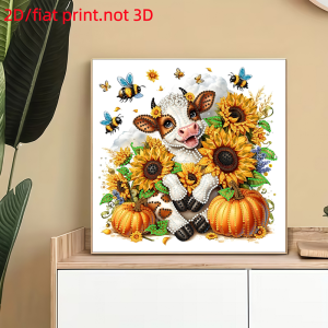 2d/flat 1 Piece Diamond Painting Frameless Painting Flowers cow Pattern canvas Material office Decoration Thanksgiving gift