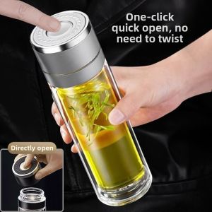 Defasilk | Shatterproof High-temperature Resistant Tea-water Separation Double-layer Portable Glass Water Cup