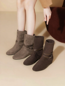 Josiny | Thick Sole Retro Suede Westerner Short Boots