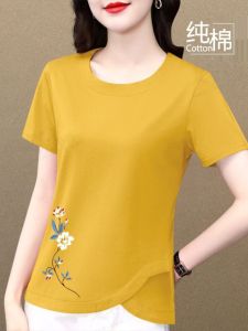 Pure Cotton Short Sleeve T-Shirt Women Summer 2024 New Korean Loose Slimming Versatile Top Body Shirt Creative Floral Print