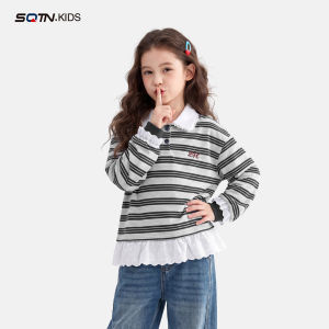 SQTN.KIDS | Girls Striped Polo Shirt for Autumn