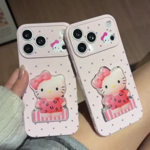 Sanrio | Ốp Điện Thoại Hello Kitty Mirror Holder Cho iPhone 11/12/13/14/15/16/17 Pro Max Plus 17 Pro - Chống Sốc Chống Trầy Xước Chống Bụi Thiết Kế Hoạt Hình Phong Cách INS