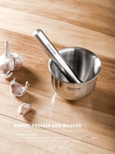 Vintage Style Manual Stainless Steel Garlic Crusher Garlic Mincer Mortar And Pestle Kitchen Tools for Cooking And Peeling Garlic