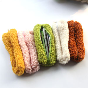 Korean Style Ins Famous Simple Fresh Lamb Fur Pencil Case Avocado Green Student Cute Stationery Storage Bag Cotton Material