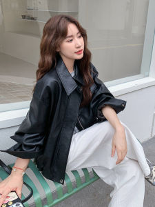 Black Hong Kong Style Fashionable Personality High-End Feel Streetwear Leather Jacket Womens New Autumn 2025 Retro PU Leather Jacket