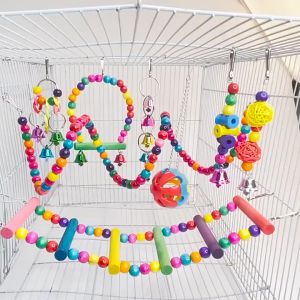 ของเล่นนก นกแก้ว ของตกแต่งกรง ของใส่กรงนก เซต ของเล่นนกแก้ว บันไดนกแก้ว บันไดแขวน ลูกบอลหวาย