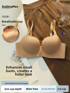 Ladies Thickened Cup Bra Gathered Apparent Large No Traceable Underwear Fixed Double Strap V-Neck All Seasons Chinese Made Nylon Fabric