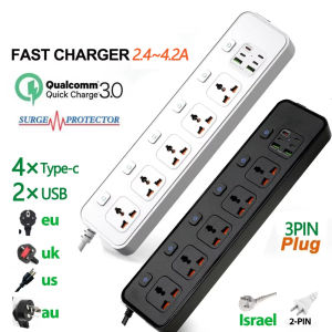 Universal Power Strip Socket UK EU KR US AU Israel Japan Plug with USB Type-c Surge Protector Power Cord Extension Sockets