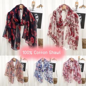 180cm Printed Shawl Cotton Voile Floral Muslimah Fashion Hijab Womens Long Scarf Linen Shawl