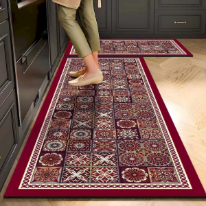 VIKAMA Bohemian Geometric Kitchen Carpet Anti slip Floor Mat Retro Moroccan Flower Decoration Carpet Home Decoration
