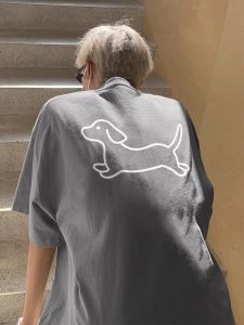 Heavyweight Pure Cotton Short Sleeve T-Shirt Mens Summer American Trendy Loose Large Size Half Sleeve Top Dog Print Youth Fashion