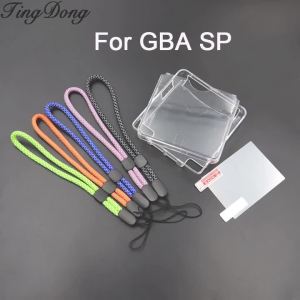 Crystal Clear Hard Shell Protective Case For GBA SP Console Screen Protector Film+Reflective Wrist Strap+Crystal Cover Case