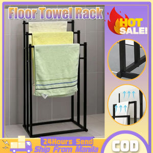 3 Layer Towel Rack Standing Stainless Steel Towel Rack Floor Standing For Room Bathroom Balcony Towel Drying Rack With Stand Bath Towel Clothes Hanging Rack Movable Thickened Square Tube Metal Towel Holder Adjustable Foot Pads