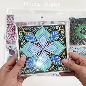 10Pcs Mandala Style Crystal Hard Tile Wall Stickers Self Adhesive Ceramics Decals for Kitchen Wardrobe Home Wall Decor