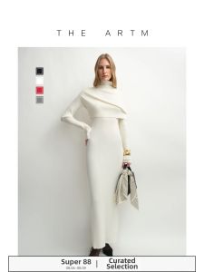 Silk Wool V-Neck Ribbed Slim White Long Dress