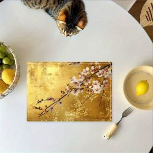 Of 1 Elegant Golden Chinese-Style Floral PlacematsSuitable for Family Gatherings Parties Kitchen and Table Decoration