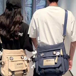 Beg Bahu Tunggal Gaya Retro Jepun Sesuai untuk Pelajar Perempuan dalam Kelas Gaya Korea Trend Lelaki Beg Selempang Kasual dan Serba guna Beg Kanvas Ringkas