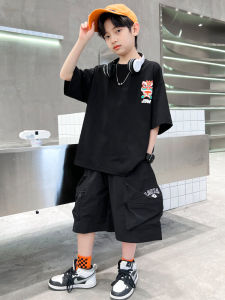 Boys Summer Outfit Set Thin Short Sleeve Midi Kids Fashionable Street Style Cotton Blend Fabric Love Expression Clothes for Boys