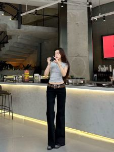 Low Waist Wide Leg Denim Jeans Super Black Cow Super Slimming Bell Bottoms for Women Cotton Stretch Denim Fall Collection