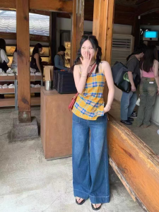 Spring Summer New Style Elastic Thin Material Wide Leg Denim Pants High Waist Loose Fit Big Pocket Trendy Versatile Casual Jeans