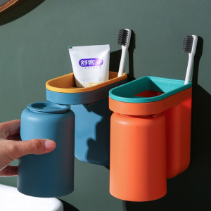 1-2 PCS Toothbrush Storage Rack No Perforation Light Luxury Mouthwash Cup Brushing Cup Wall-mounted Bathroom Storage Box