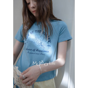 Momolife Casual Style Short Sleeve Modal T-Shirt Womens Summer Breathable Printed Top Vintage Floral Letter Print Short Length