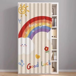 Khăn Che Tủ Quần Áo Không Cánh Cửa Ngăn Bụi Bẩn Kệ Để Đồ Kệ Treo Vải Miếng Dán Ma Thuật Tr�t Đường Ray Trượt