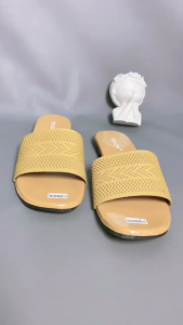 YELLOW - Sandal Wanita Teplek Kokop Webing Motif Kain Rajut Sendal Slip On Kekinian Hak 2cm Ready Size 37 - 40 - AL 03