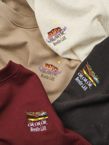 Battles Mixed Media Color Dot Embroidered Sweatshirt round Neck Pullover Casual American Retro Style Long Sleeve Youth Fashion