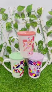 [ 6 pcs ] Mug Gruvy Bygy | Cangkir Tutup Plastik Tebal Kuat Tahan Panas | Gelas Minum Gagang Tahan Lama Aestetic Warna Warni Lucu Murah Harga Grosir Bisa COD
