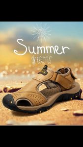Hery Male Sandals Luxury Men Genuine Leather Sandals Summer Beach Leather Shoes
