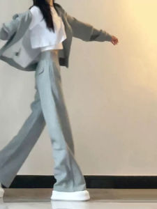 Womens Sportswear Set Loose Fit Slimming Fashionable Korean Style Student Hoodie Running Casual Two-Piece Cotton Suit