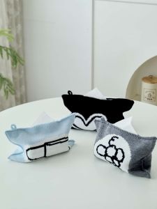 กล่องใส่ผ้าเช็ดหน้าถักแบบปักลายเดนิมสำหรับตกแต่งบ้าน กล่องใส่ผ้าเช็ดหน้าแบบถอดได้ จัดระเบียบในห้องนั่งเล่น ที่วางผ้าเช็ดหน้าสำหรับโต๊ะทานข้าว