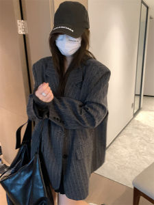 KKSTUDIO Womens Oversize Striped Blazer Jacket for Autumn Elegant and Unique Style with Long Sleeves and Regular Length