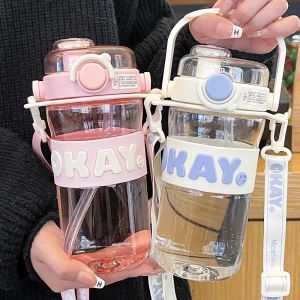 Cốc Nhựa Tay Cầm Có Van Chui Mùa Hè Chống Rơi Cho Học Sinh Phụ Nữ Trẻ Em Cốc Đựng Nước Di Động Cốc Đựng Nước