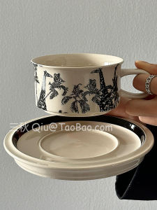 Retro Sanq Long Neck Giraffe Coffee Cup And Plate mid Century Afternoon Tea Cup Latte Cup Small Niche Gift Ceramic Universal