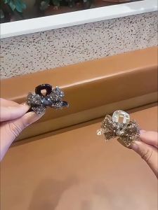 Crystal Decor Bow Shape Small Hair Clip For Short Hair Transition