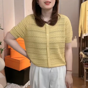 UYFY | Yellow Short Sleeve Knitted Top Womens Fashion Texture Maternity Style Summer New Arrival Slimming Versatile Maternity Top