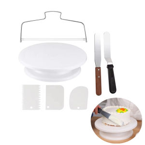 Cake Turntable Set with 2 Frosting Spatula 3 Icing Smoother Scraper Cakes Leveler Baking supplies Kit For Party Christmas
