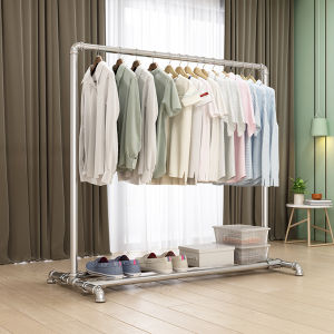 Double Layer Clothes Drying Rack Thickened Home Use Free Standing Wardrobe Hanging Rod Balcony Steel Tube Storage Clothes Hanger
