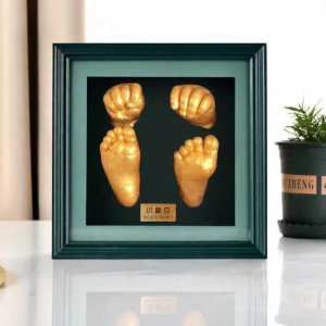 Handprint and Footprint Memory Photo Frame Density Board Handcrafted Brown Hollow