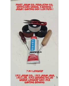 Paket Benang Nilon Sol Sepatu + Jarum Sol Sepatu Original + Gunting Benang + Lem Putih B1