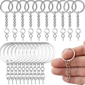 10Pcs Keychain Rings and Screw Split Key Rings with Chain Jump Rings and Screw Eye Pins Bulk for Crafts Making Jewelry