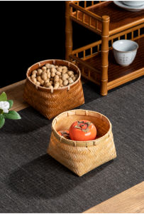 Keestar Natural Handmade Bamboo Woven Small Basket Square Bottom Round Mouth Bamboo Snacks Snack Storage Basket Home Retro Small Basket