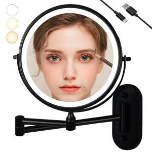 Tushengtu 8” Wall Mounted Makeup Mirror 10x Magnifying Rechargeable Vanity Lighted  3 color light Smart Cosmetic Mirrors