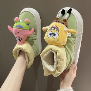 New Snow Boots Womens Winter Home Outwear Cute Cartoon Couple Thick Sole Fleece Lined Padded Warm Keeping Waterproof Cotton Shoes