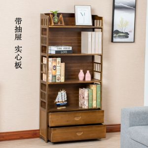 Bamboo Combined Bookcase Solid Wood Simple Bookshelf Antique Shelf Tea Cabinet Floor Storage Rack Drawer Locker